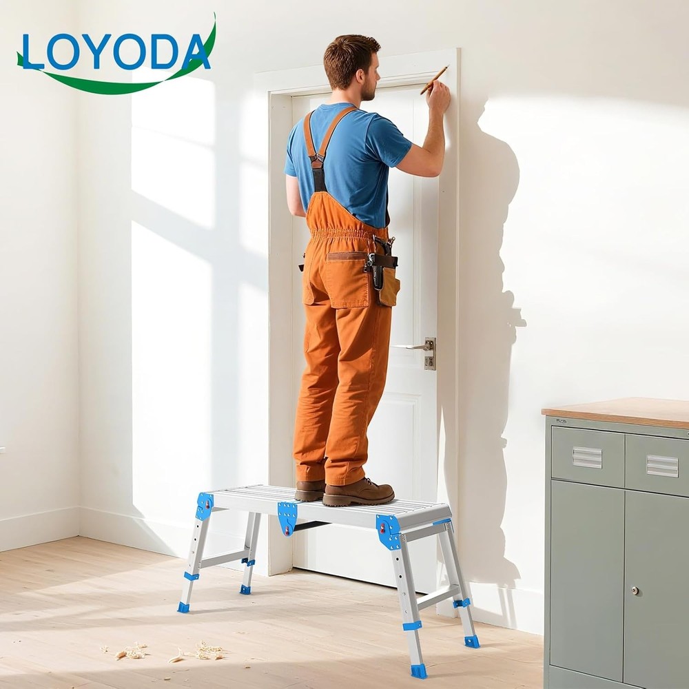 Work Platform 500 Lbs, Folding Step Stool with One-Touch Automatic Fold, 4 Heigh