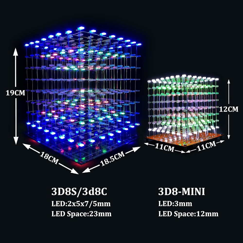 MINI 3D Led Cube DIY Electronics Kit Soldering Project Kit (3D8MINI-MULTI-KIT)