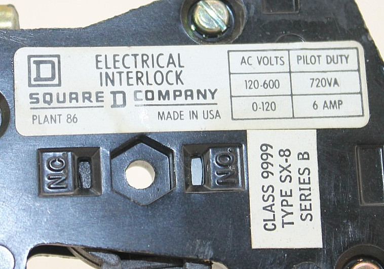 Square D Two Class 9999 Type SX-8 Electrical Interlocks with Mount