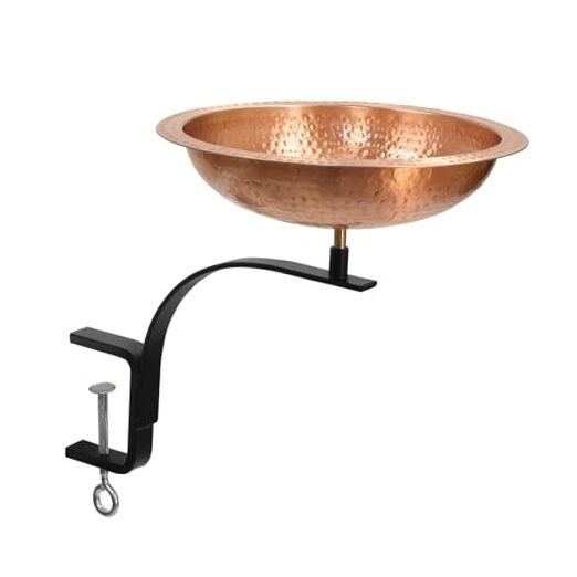 Hammered Solid Copper Birdbath- Rail Mount Bracket