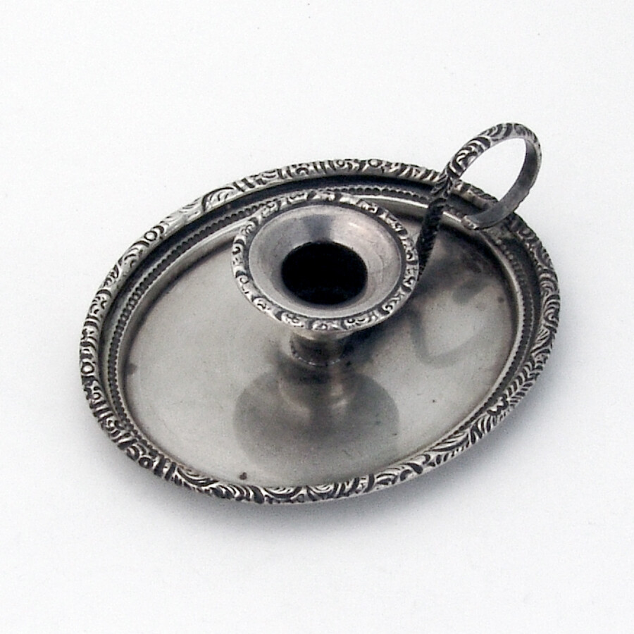 Small Oval Chamberstick Scroll Handle Sterling Silver 1940