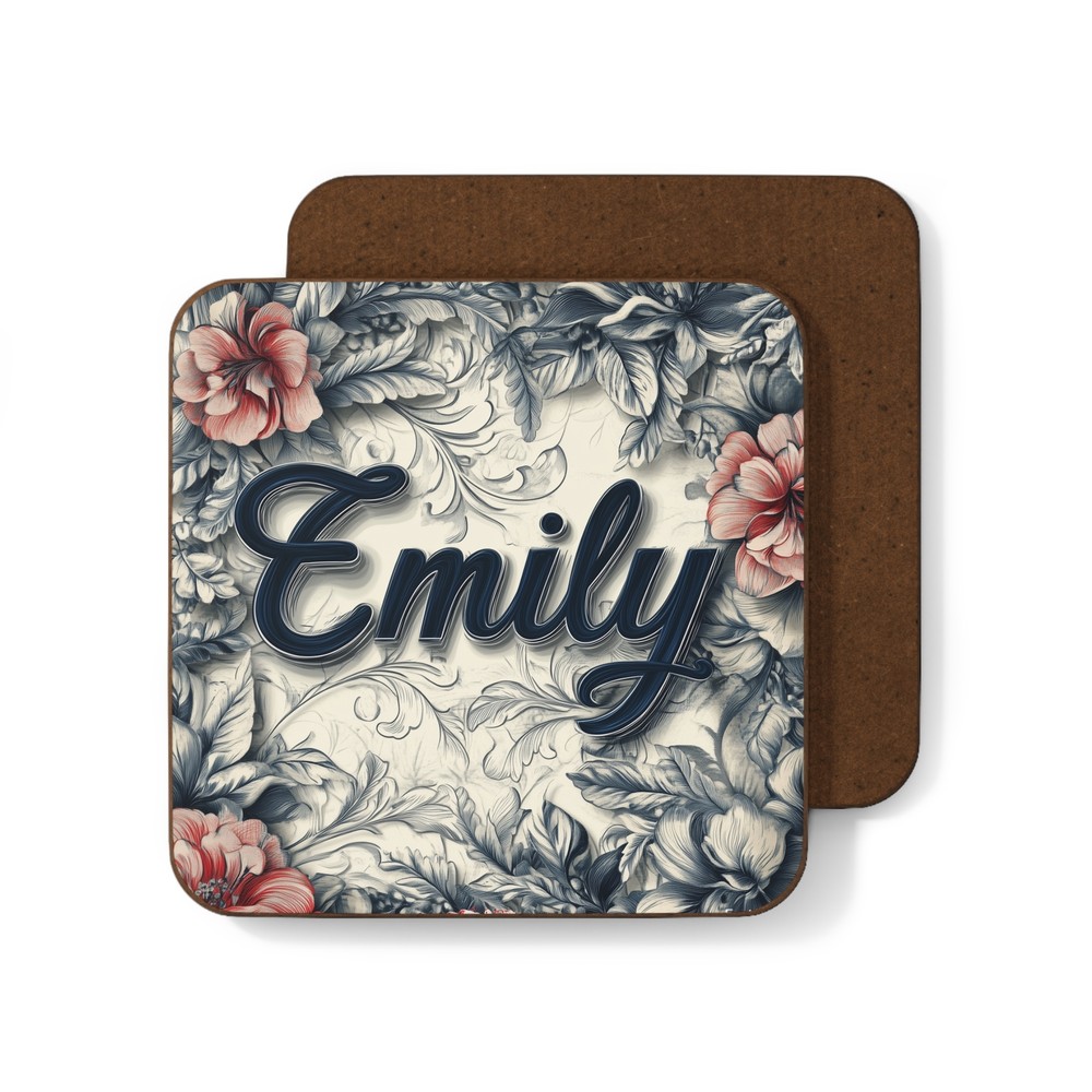 Emily floral retro classic gift for her Hardboard Back Coaster