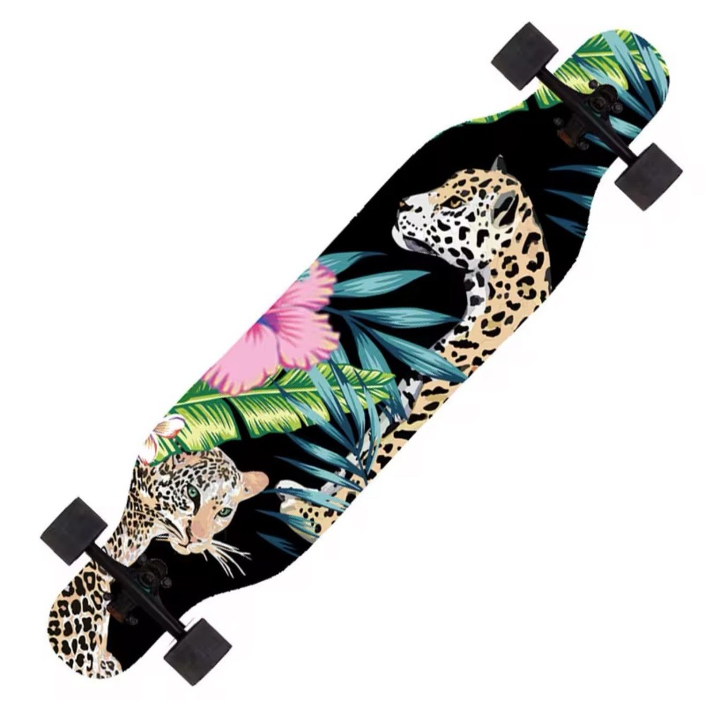 Jungle Leopard Longboard – 41” Double Rocker, Maple Deck, 70mm Wheels