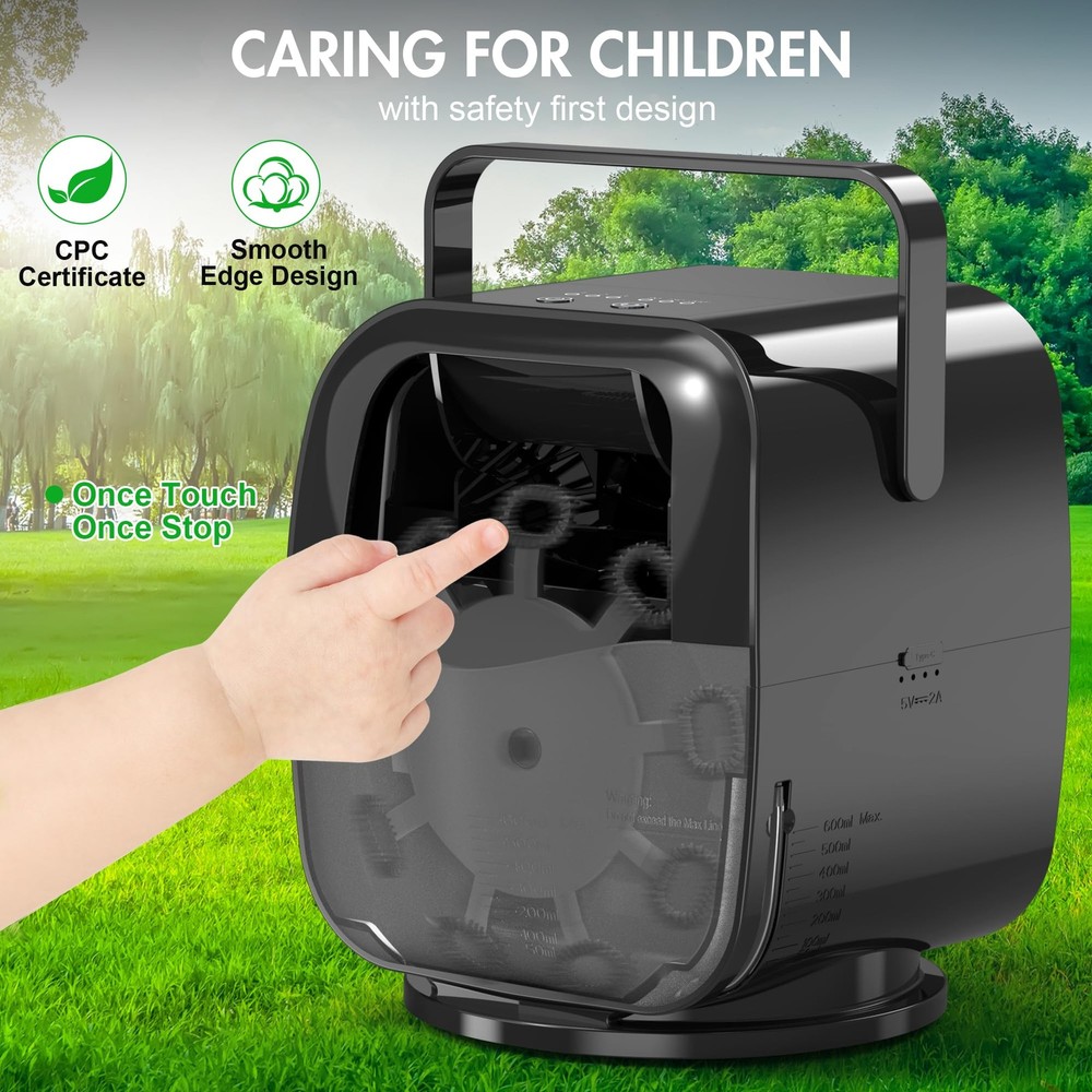 KIDWILL Rechargeable Bubble Machine, Automatic Blower - compact, Black
