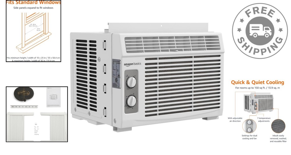 Energy-Efficient 5000 BTU AC Unit with Washable Filter & Adjustable Window Kit