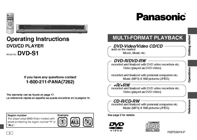 Panasonic DVD-S1 DVD Player Owners Instruction Manual