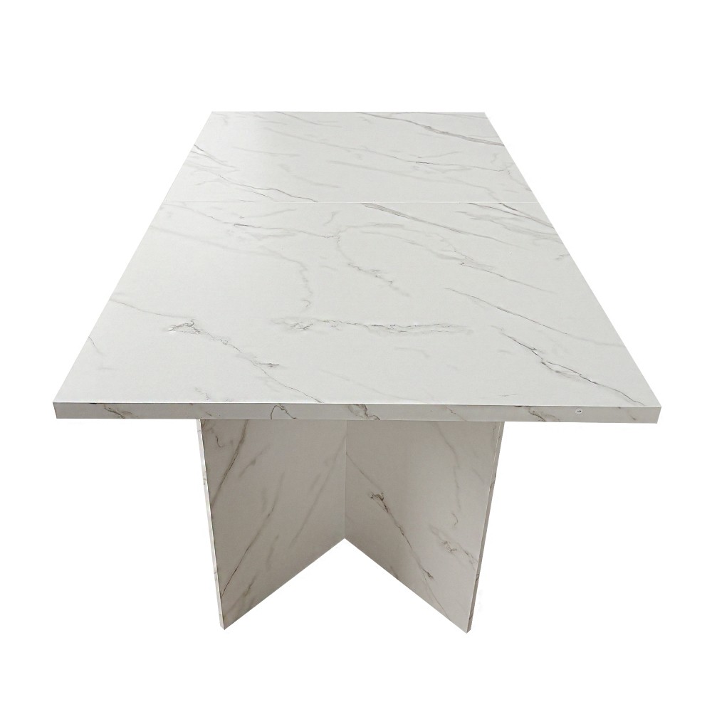 Extendable White Dining Table for 10 People Modern Faux Marble Rectangular Table