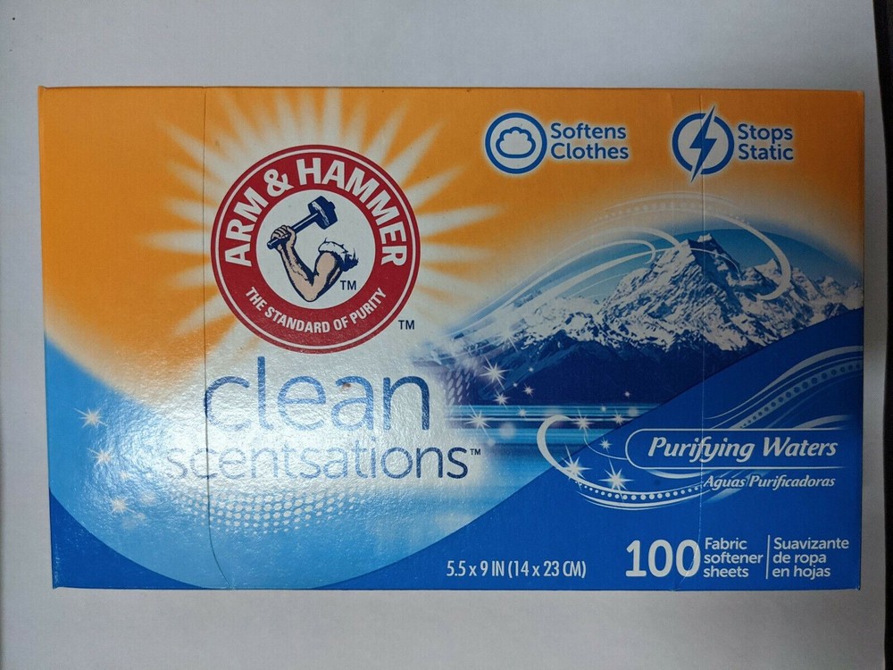 2 PACK Arm & Hammer Clean Sensations Purifying Waters Fabric Softner Sheets 100