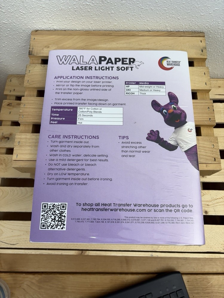 Walapaper Laser Printer Light Soft Fabric Heat Transfer 100 Sheets  8 1/2” X 11”
