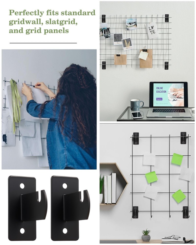 8 Pcs Black Gridwall Mount Brackets with Screws for Wall Panel Display Hooks