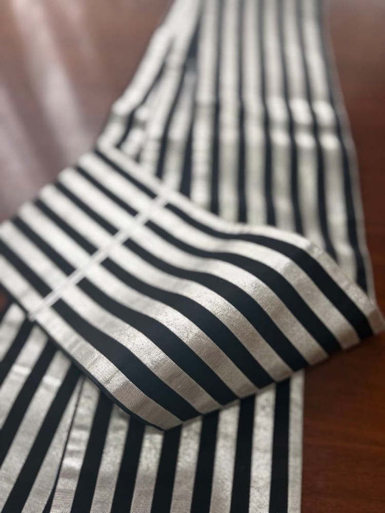 Antique half-width belt ☆ Black and silver line pattern