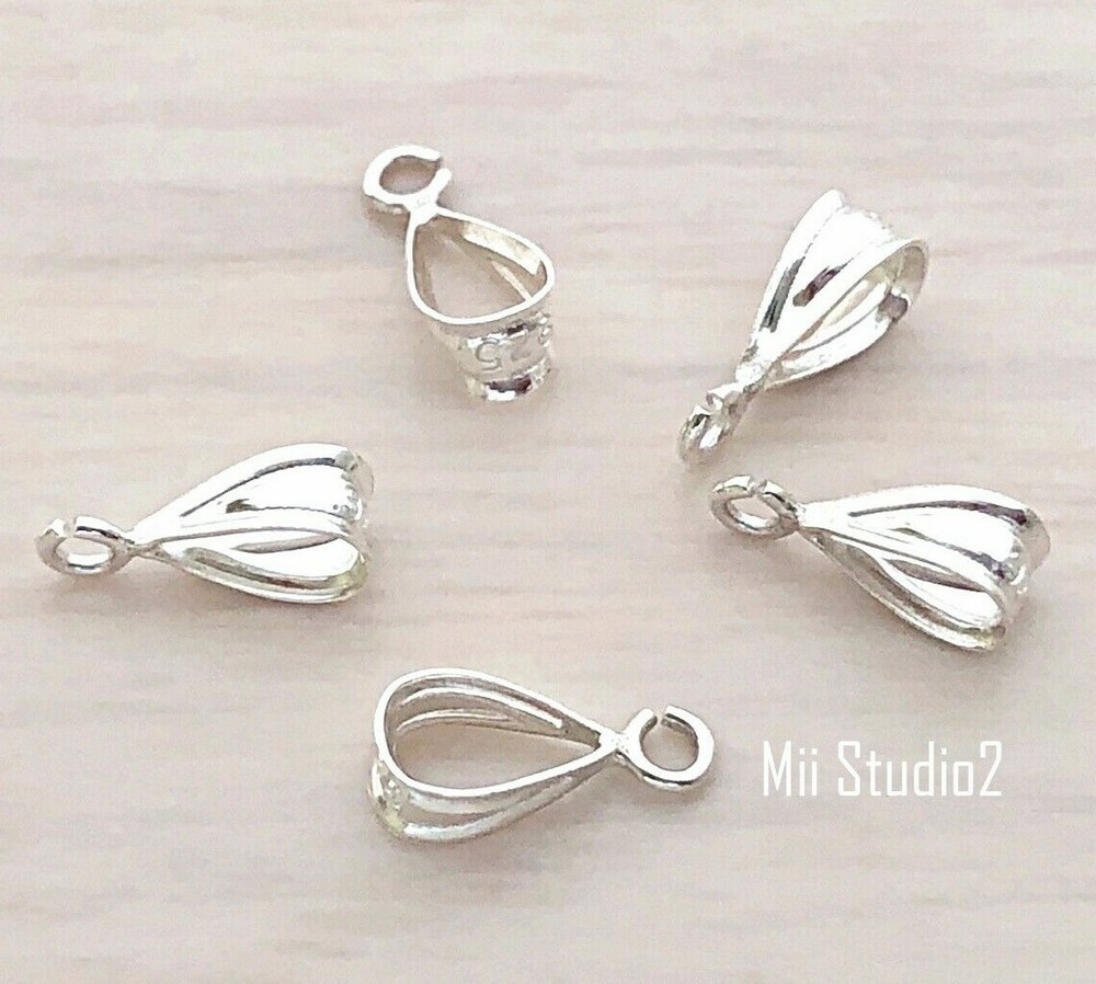 Small Bail with Open Parallel Ring, 925s/s Open Loop Pendant Charm Holder B03s