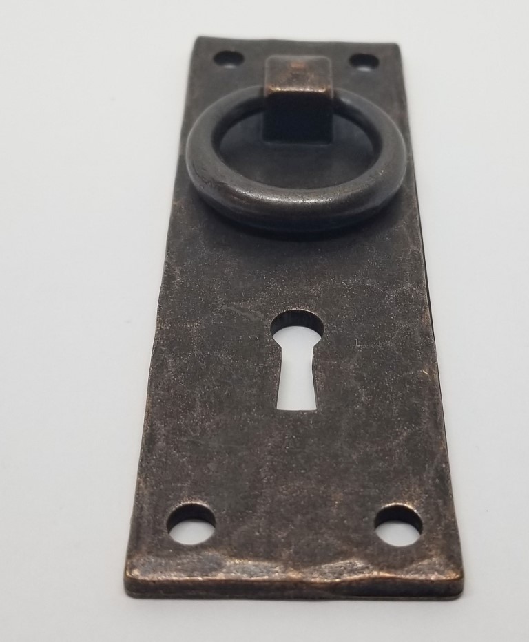 VERTICAL Hammered Forged Brass Mission Door PULL KEYHOLE Antique Copper rustic