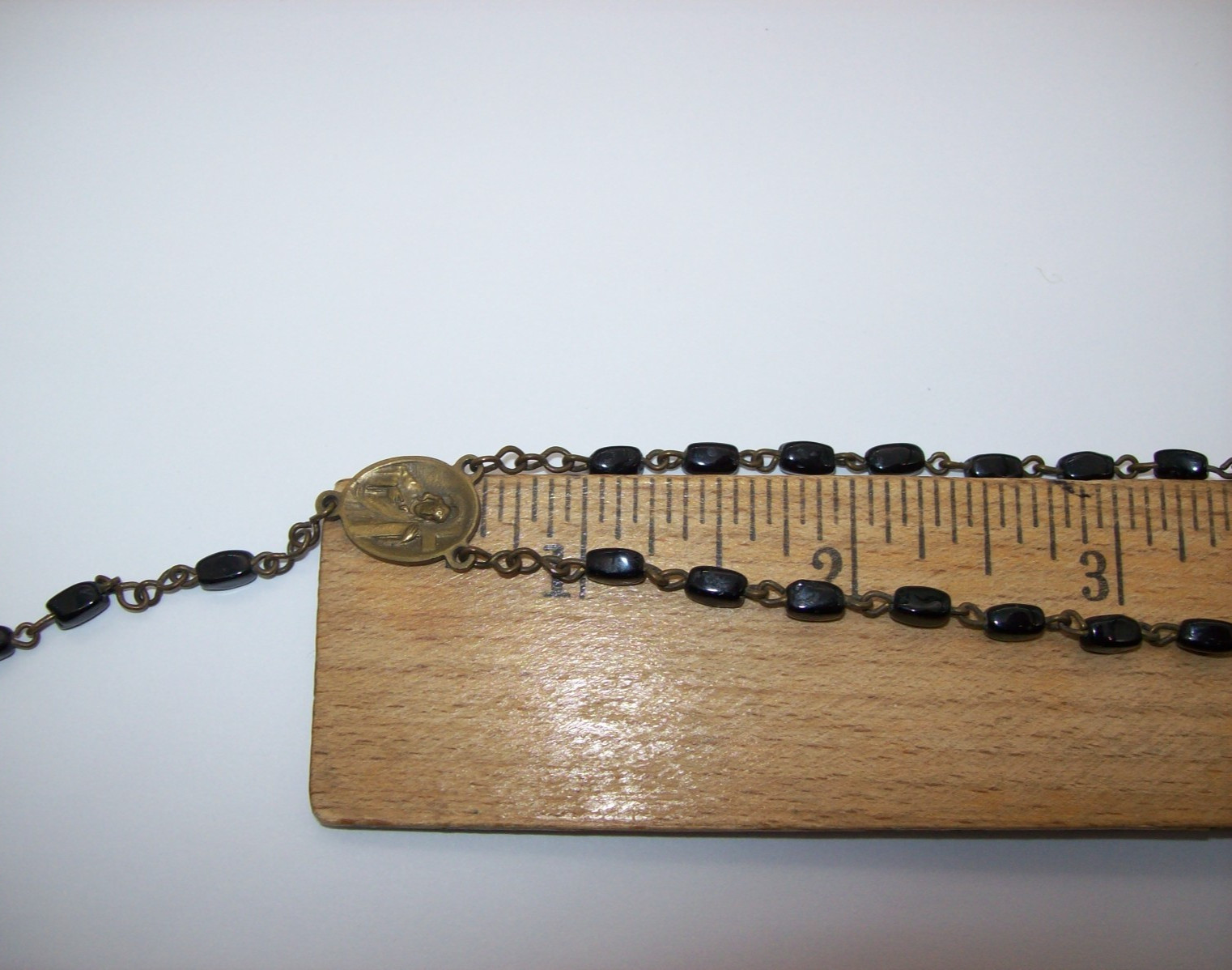 Vintage Catholic Rosary Black Beads Brass Crucifix Made in Czechoslovakia