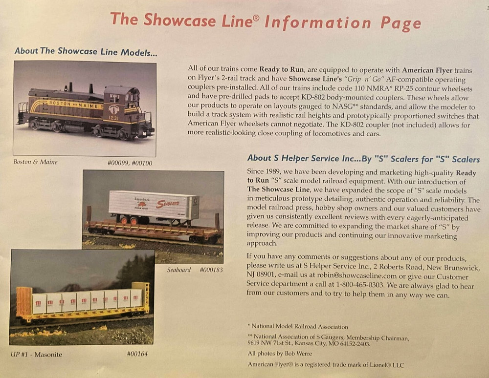Showcase Line "S" Scale Model Train Catalog 1998