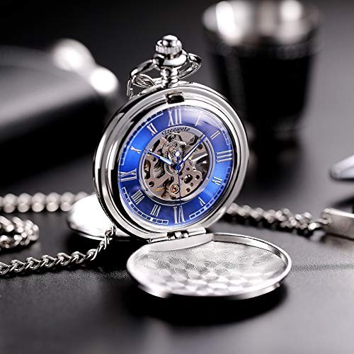 Pocket Watch - Smooth Double Case Series Skeleton Dial Delicate silver