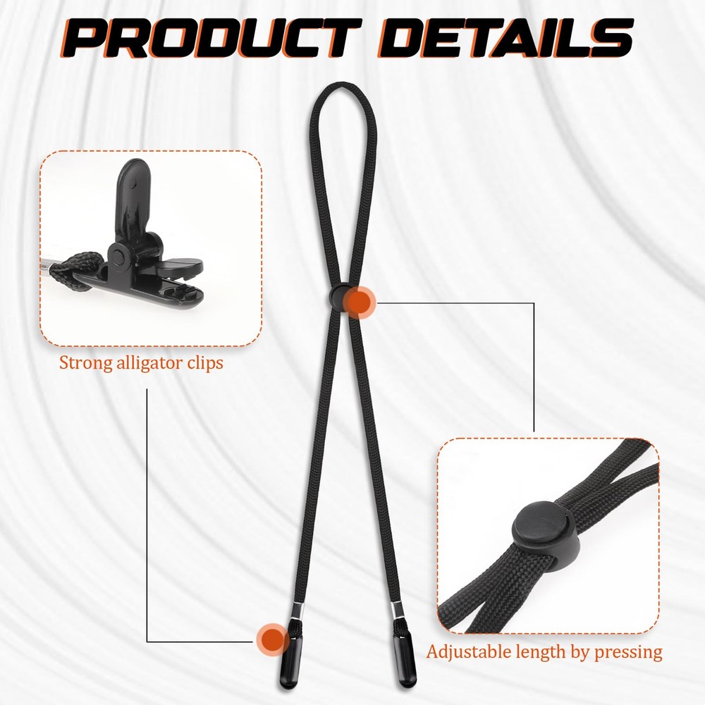 5 Pcs Adjustable Hat Strap Clips - Elastic Removable Chin Cord, 6, Black