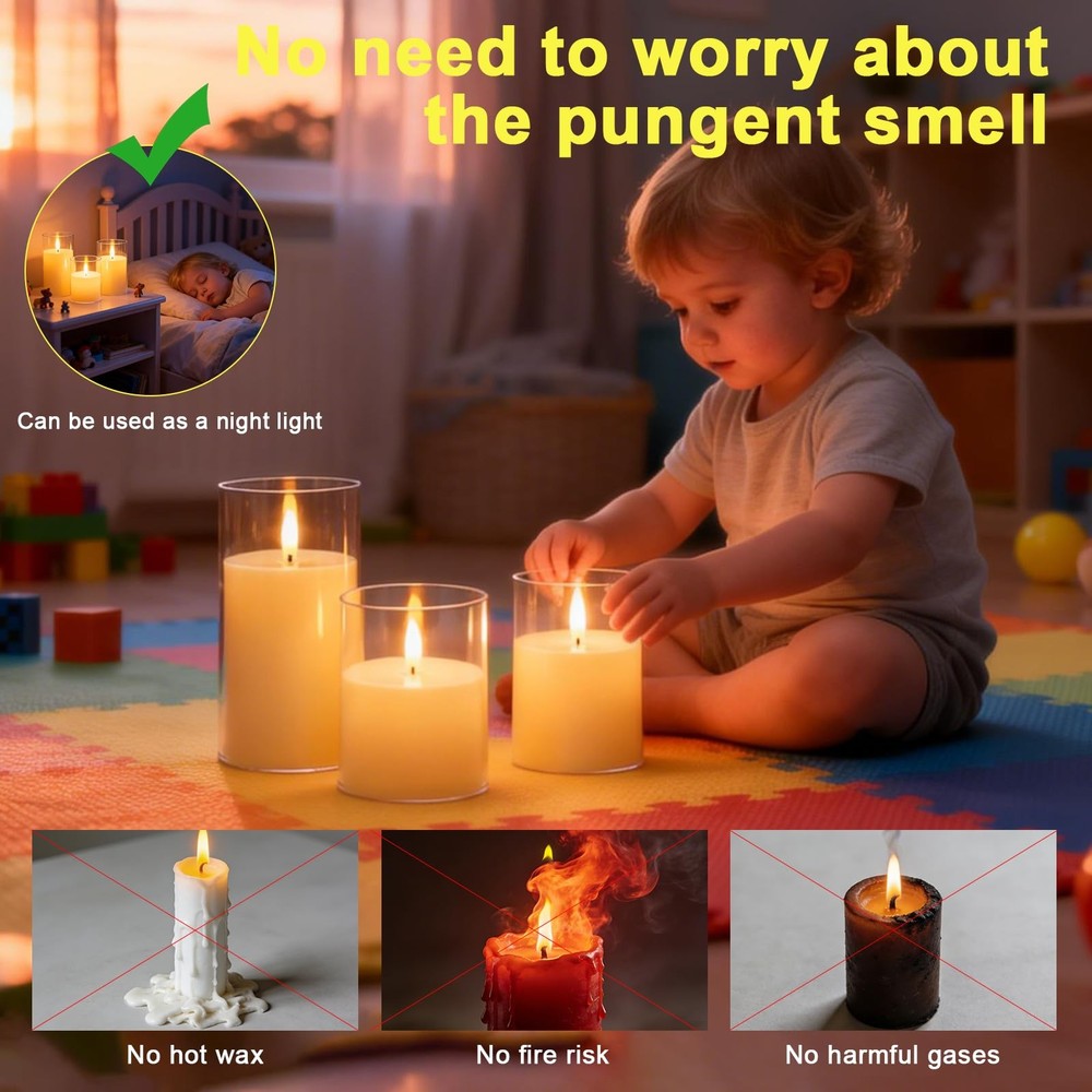 3-Pack Rechargeable Flameless Candles with Remote Control and Timer Function,...