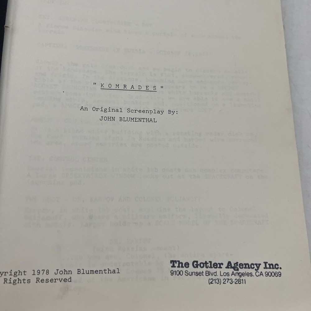 JOHN BLUMENTHAL KOMRADES MOVIE SCRIPT 1978