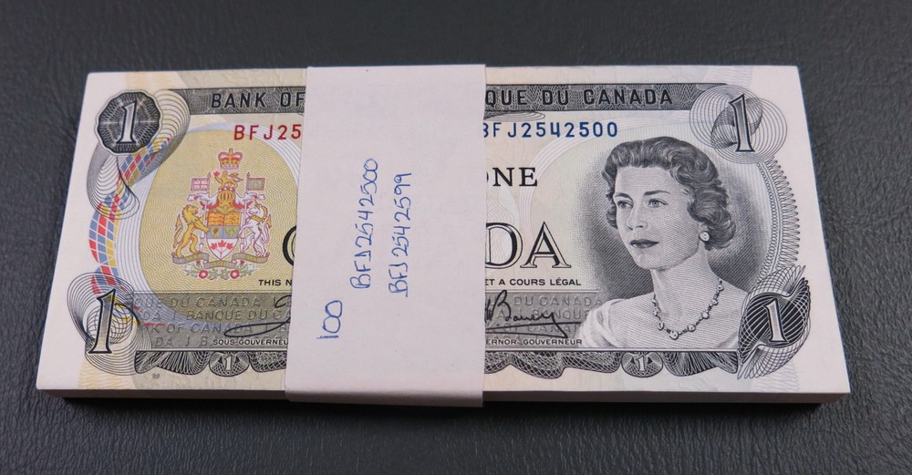 Canada 1 Dollar, 1973 Bundle of 100 notes in consecutive number UNC
