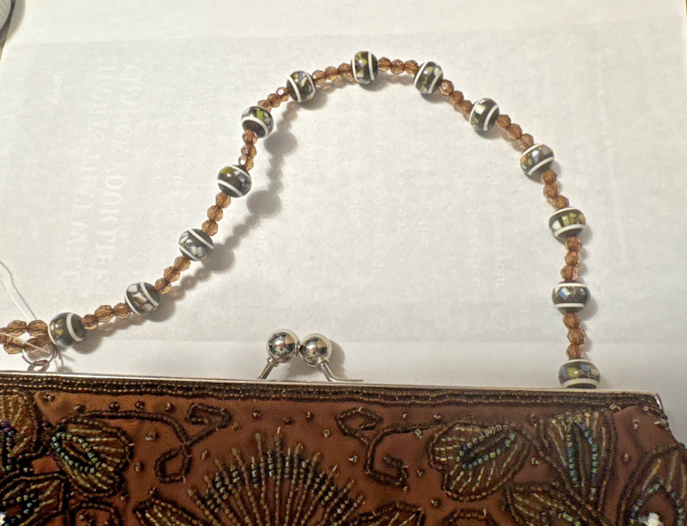 Vintage Beaded Evening Clutch Brown Bronze | Ornate Frame | Beaded Chain Handle