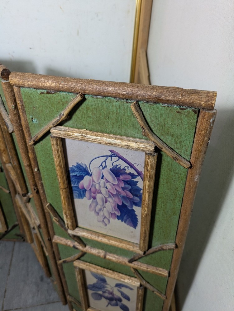 Vintage Rustic Twig Table Top 3-Panel Folding Screen Victorian Boho Chic Asian