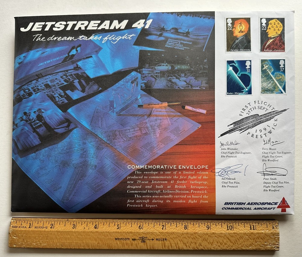 British Aerospace JETSTREAM 41 Commemorative Envelope 1991 1st Flight SIGNED (4)