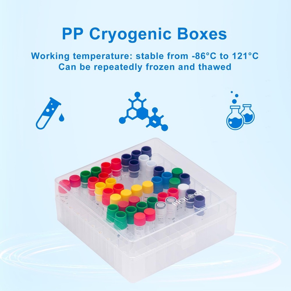 2 in 100-Well Polypropylene Freezer Boxes for Lab Efficient Sample Storage an...
