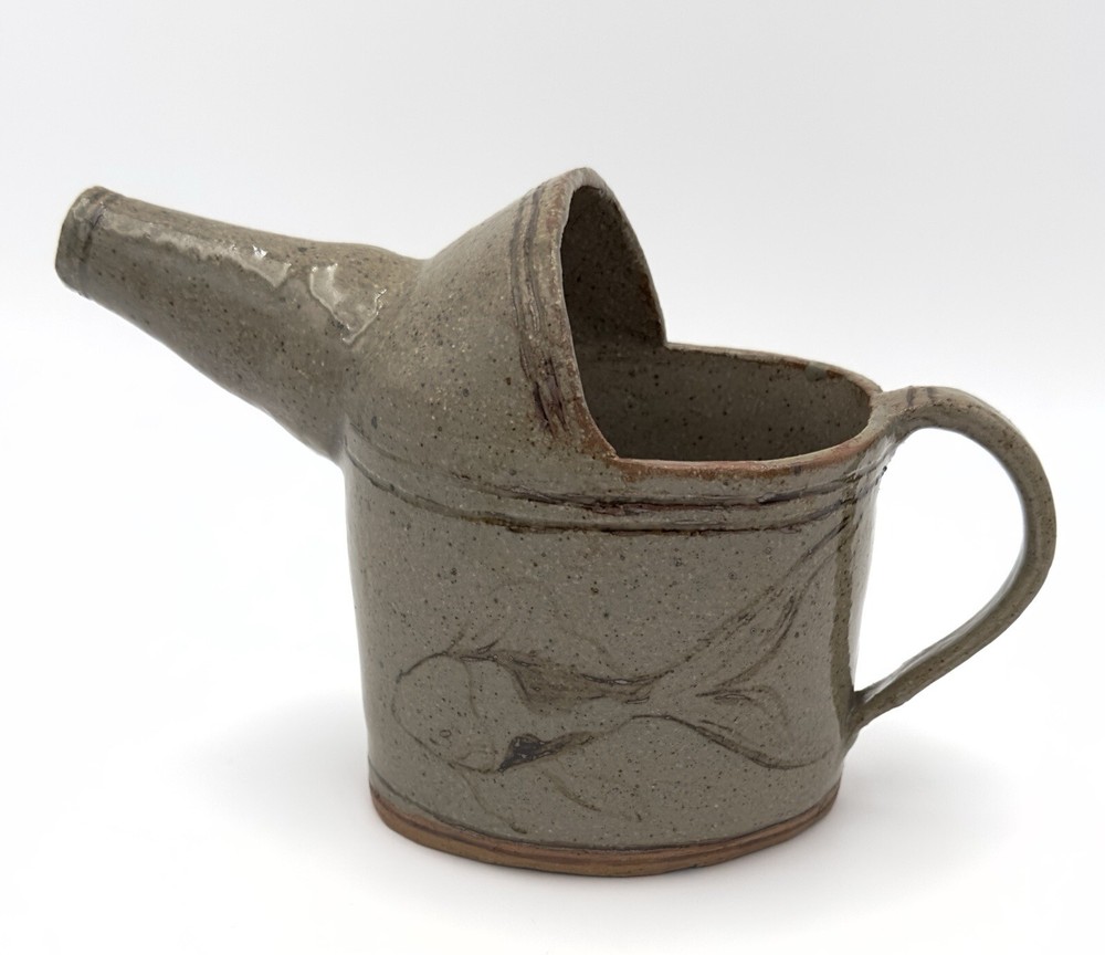 STUDIO ART POTTERY WATERING CAN COLLEEN LAPPE ARTIST CERAMIC EARTHENWARE FISH