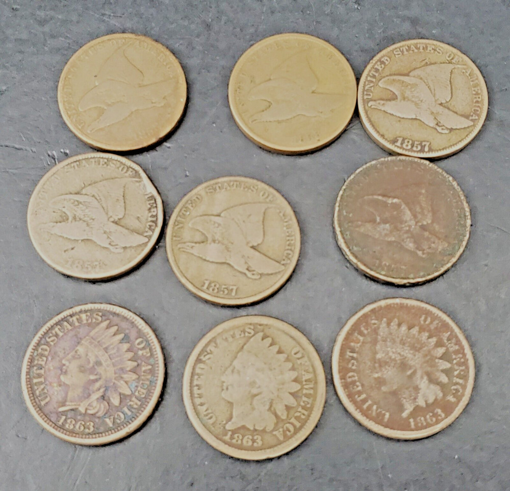 9 Mixed Flying Eagle & Indian Cent Collection