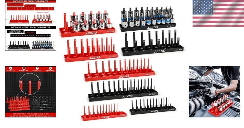 Complete 8-Piece SAE & Metric Socket Organizer Tray Set – Time-Saving Solution