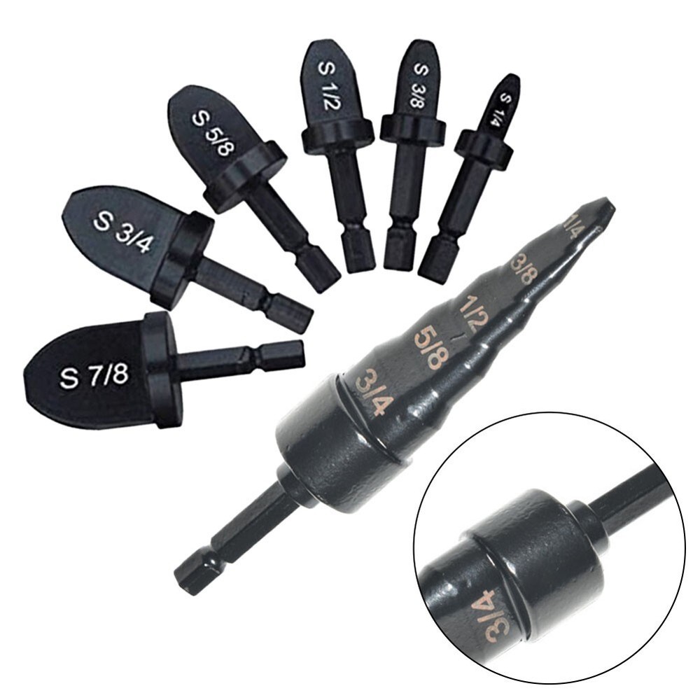 New 7pcs Air Conditioning Copper Pipe Expander Hexagonal Shank Drill Bit Reaming