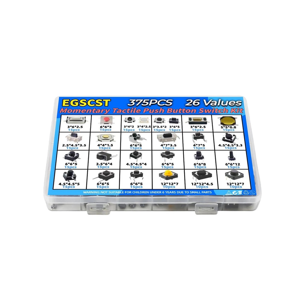 EGSCST 375PCS 26Values Micro Momentary Tactile Push Button Switch Assortment...