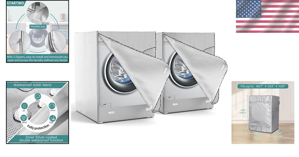 Durable Front Load Washer Dryer Cover Silver Drawstring Waterproof UV Resistant