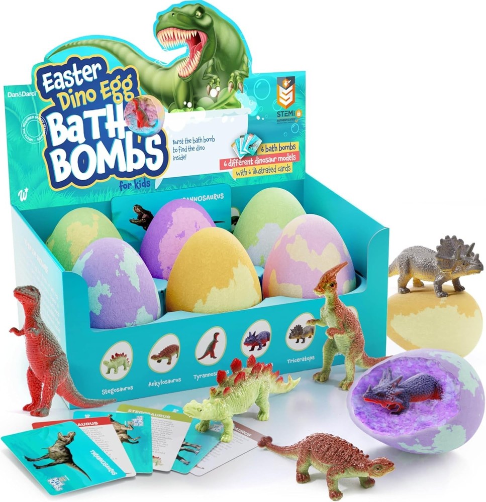 Dino Egg Bath Bombs with Surprise Inside for Kids - 6 Pack
