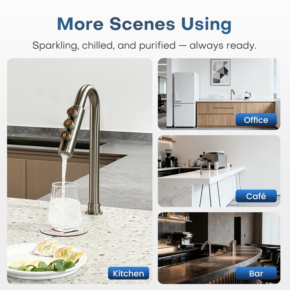 3-in-1 Under Sink Sparkling Water System, Chilled & Soda Dispenser, WiFi Control