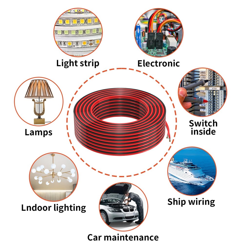 12 Gauge 2 Conductors 30FT Electrical Wire, Red Black Cable, 30FT, Red,
