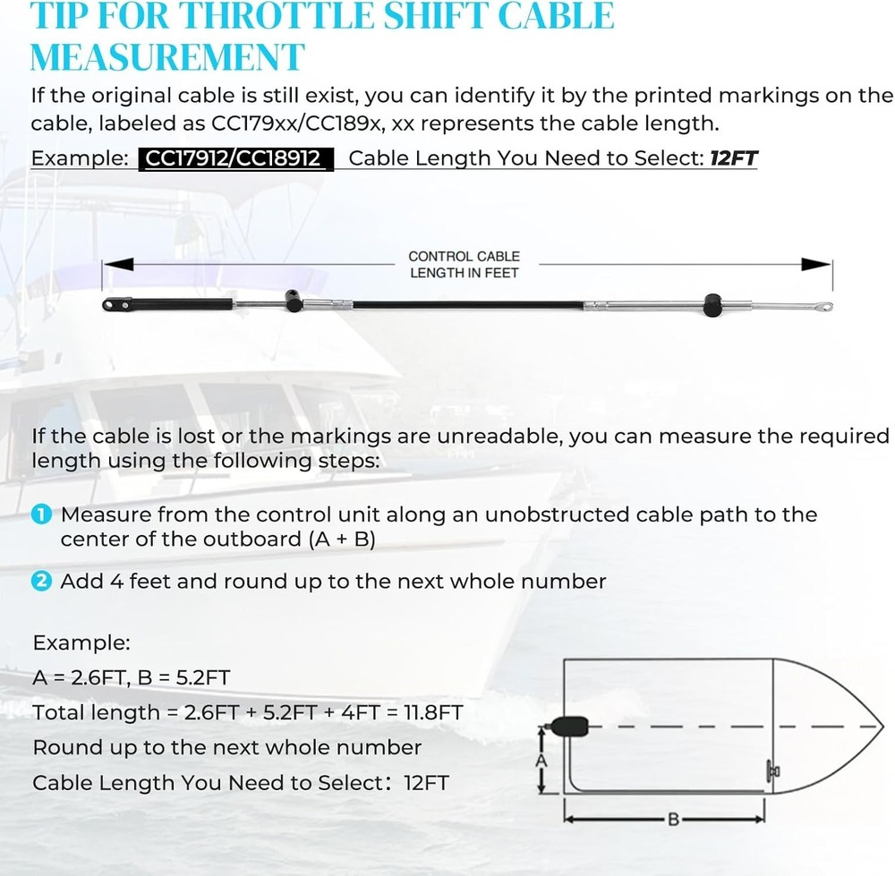 Replacement Throttle and Shift Cables for Marine Force Engines, 15ft 2-Pack