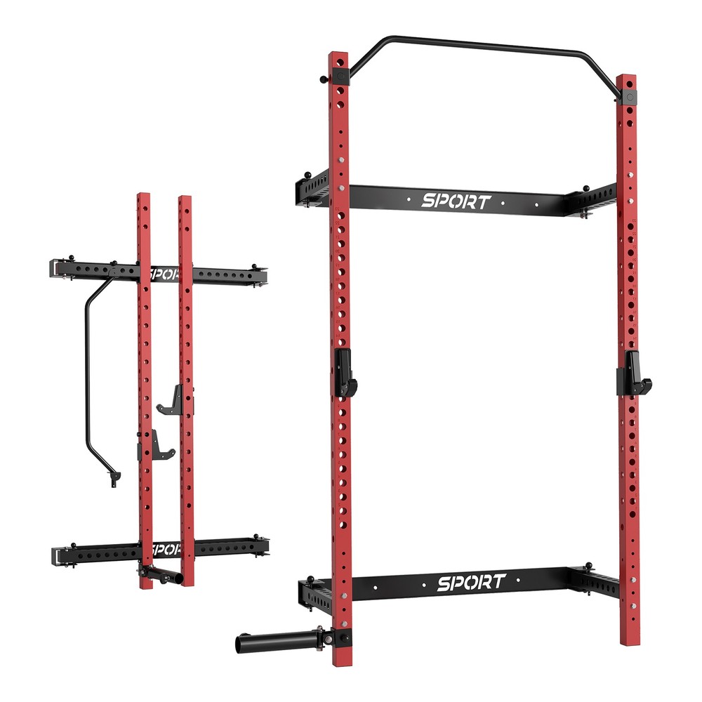 Multi-Function Folding Squat Rack 1000LBS Capacity Wall Mounted with Pull Up Bar
