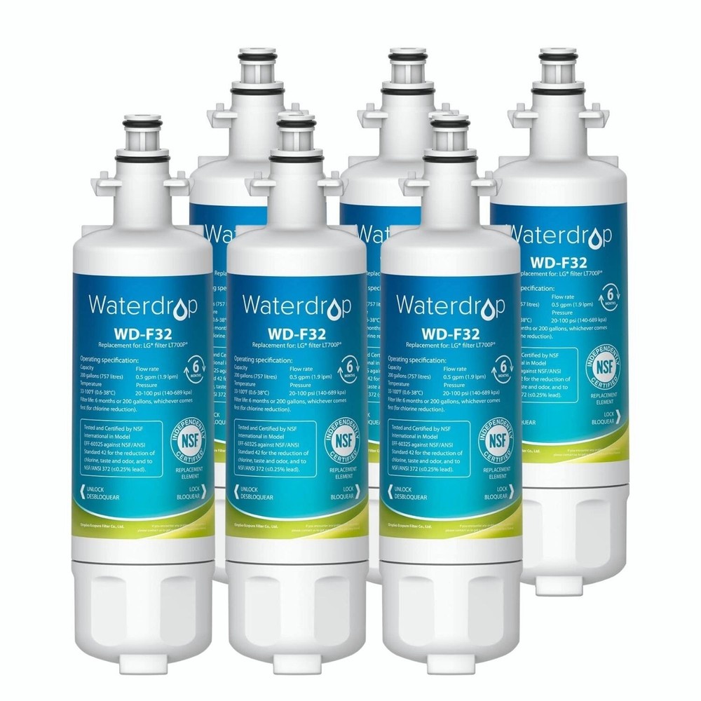 Waterdrop Refrigerator Water Filter, Replacement for LG® LT700P®, Pack of 6