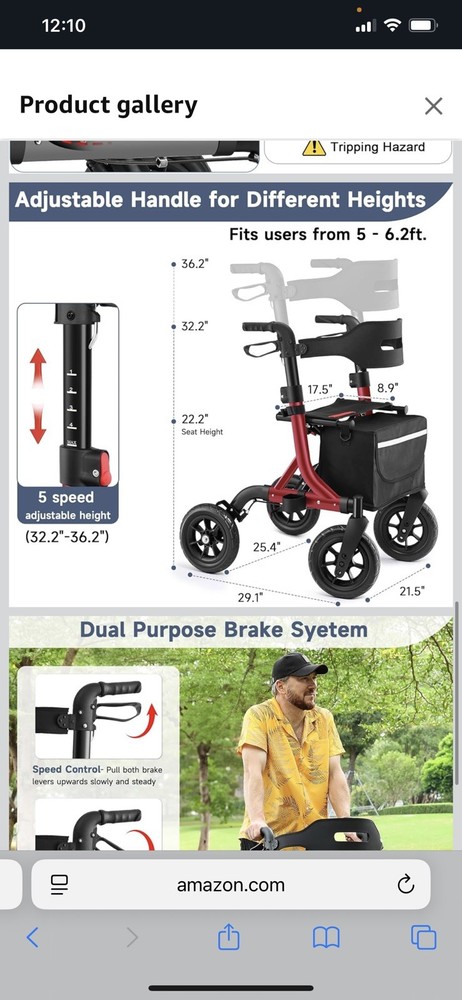 Rollator Walker for Seniors, Lightweight Foldable All Terrain Rolling Walker wit
