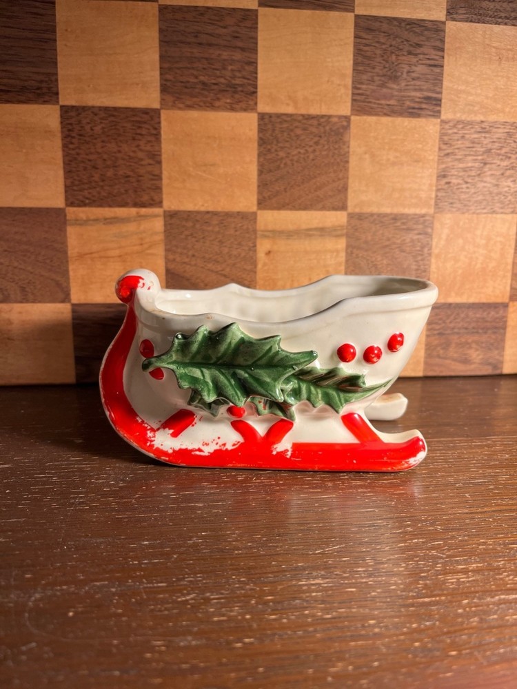 Sleigh Planter Candy Dish, chippy paint