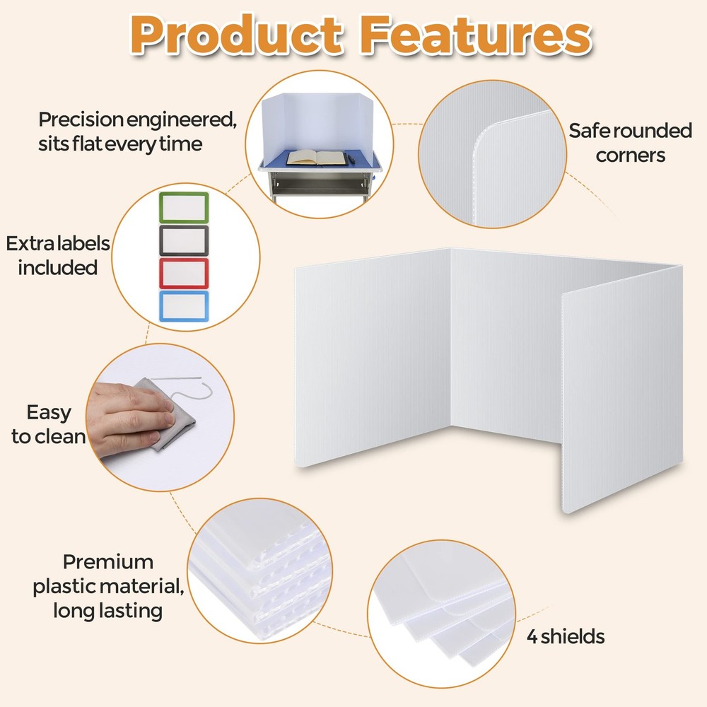 4 PCS Classroom Privacy Shields Student Desks Plastic Divider Study Carrel