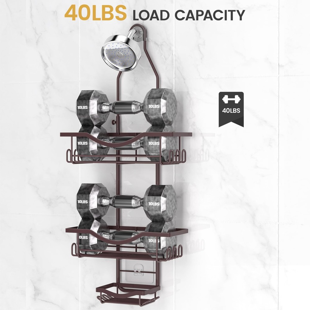 REINHARDT Shower Caddy Adjustable Hanging Organizer Rustproof Extended Bronze