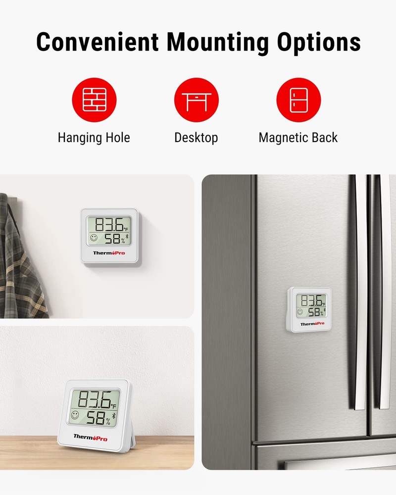 ThermoPro TP357 Digital Hygrometer Bluetooth Thermometer, Classical Silver