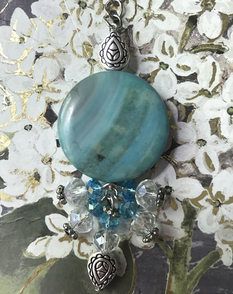 Blue fire agate gemstone crystal Keychain