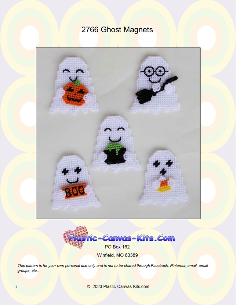 Ghost Magnets-Halloween-Plastic Canvas Pattern or Kit