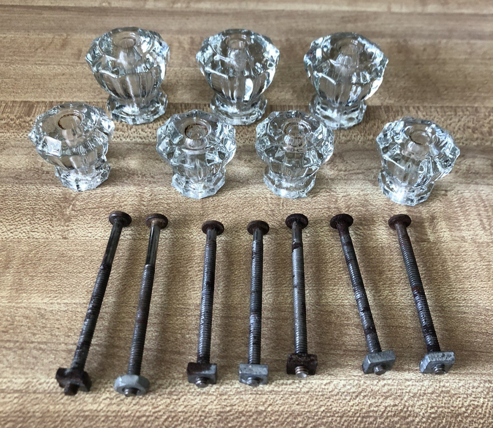 Vintage Glass Drawer Pulls Knobs Clear  Set of 7