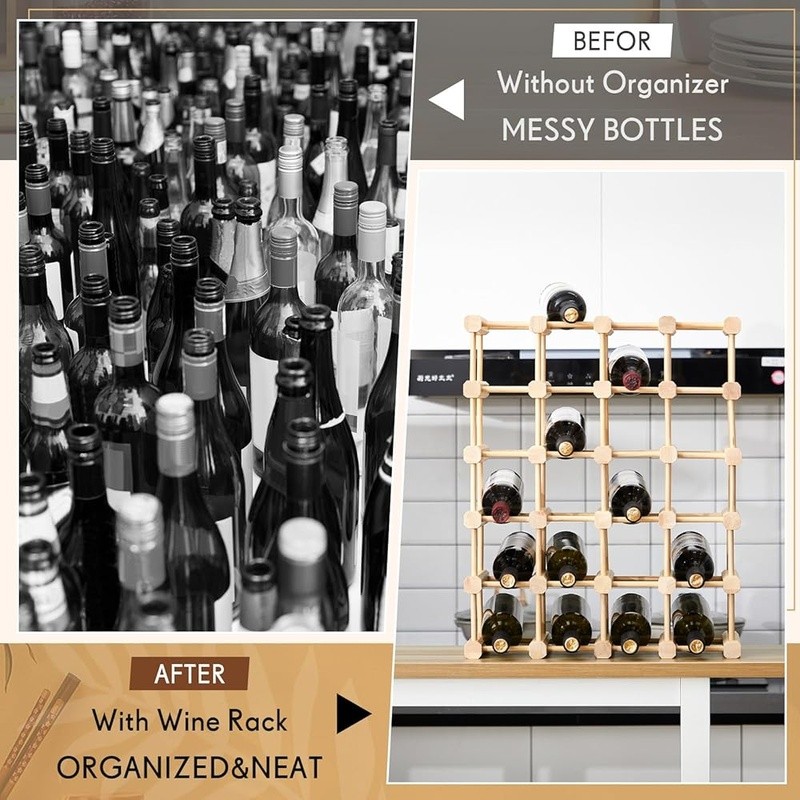 Wooden Wine Rack Space Saving Stackable Holder 12 Bottles Easy Install New