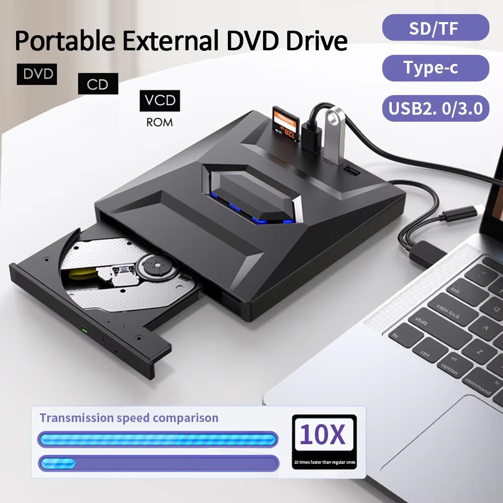 CD DVD RW External Drive USB 3.0 Writer Burner Player Black For Apple & PC
